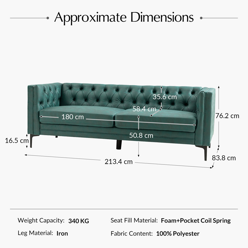 Wales Mid-Century Modern 213cm Sofa with Tufted Back, Green
