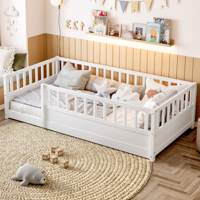 Twin Size Montessori Floor Bed With Extra-High Safety Guardrails