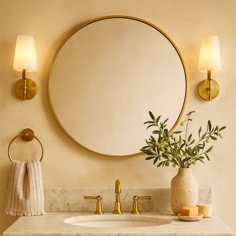  Miroir rond doré de 30 pouces Korra, Doré, 30 po x 30 po