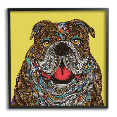 «Souriant bouledogue», audacieux, motifs de mandala créatifs par Valentina Harper - cadre flottant, impression sur toile
