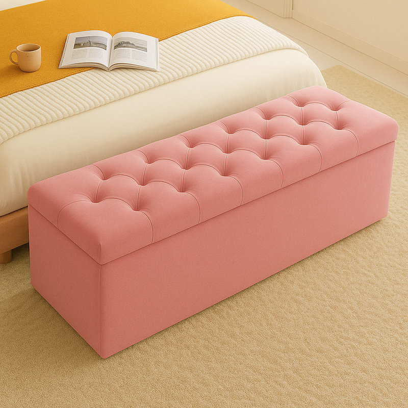 Chesterfield Ottoman Storage Box - Plush Velvet Blanket box - Shoe Bench - End of Bed Bench, Pink, 40cm H x 137cm W x 40cm D