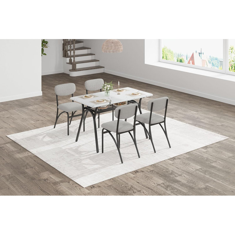 Ensemble de table de salle à manger Marble-Look rectangulaire avec 4 chaises rembourrées Boucle - Ensemble repas pour petits appartements