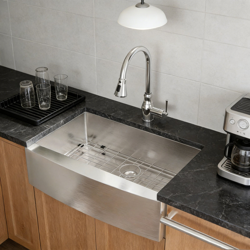 Évier de cuisine de ferme L 24 po x l 21 po avec crépine, grille d'évier et support enroulable