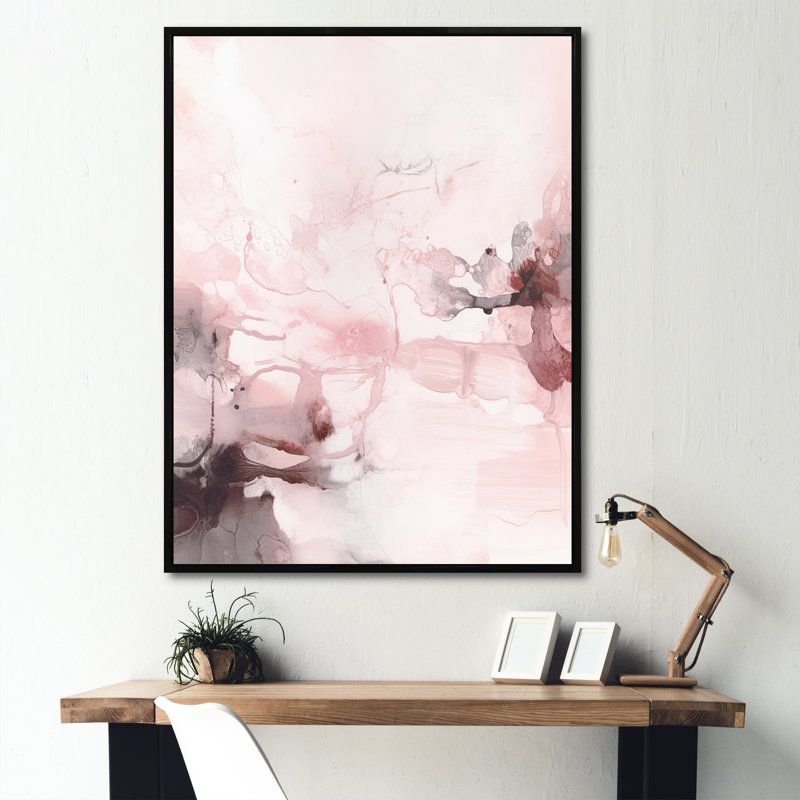 «Pink Delicate Abstract Marble V», reproduction d'art sur toile abstraite, H 32 po x l 24 po x P 1 po, Cadre flottant noir