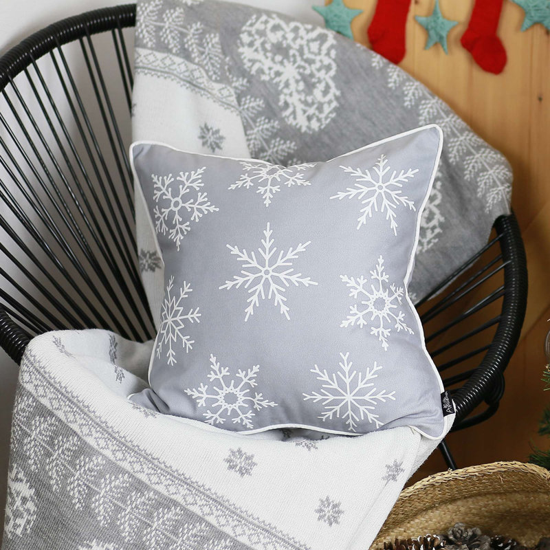 Floral Throw Pillow, Gray/White
