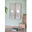 Ensemble de 2 grands panneaux d'art mural en bois avec finition blanche patinée et décorations de miroir rond