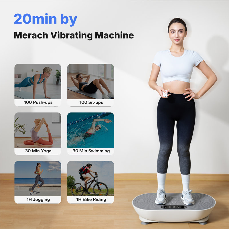 MERACH Bluetooth Vibration Plate Exercise Machine with LED Touch Screen for Home Fitness Training, White