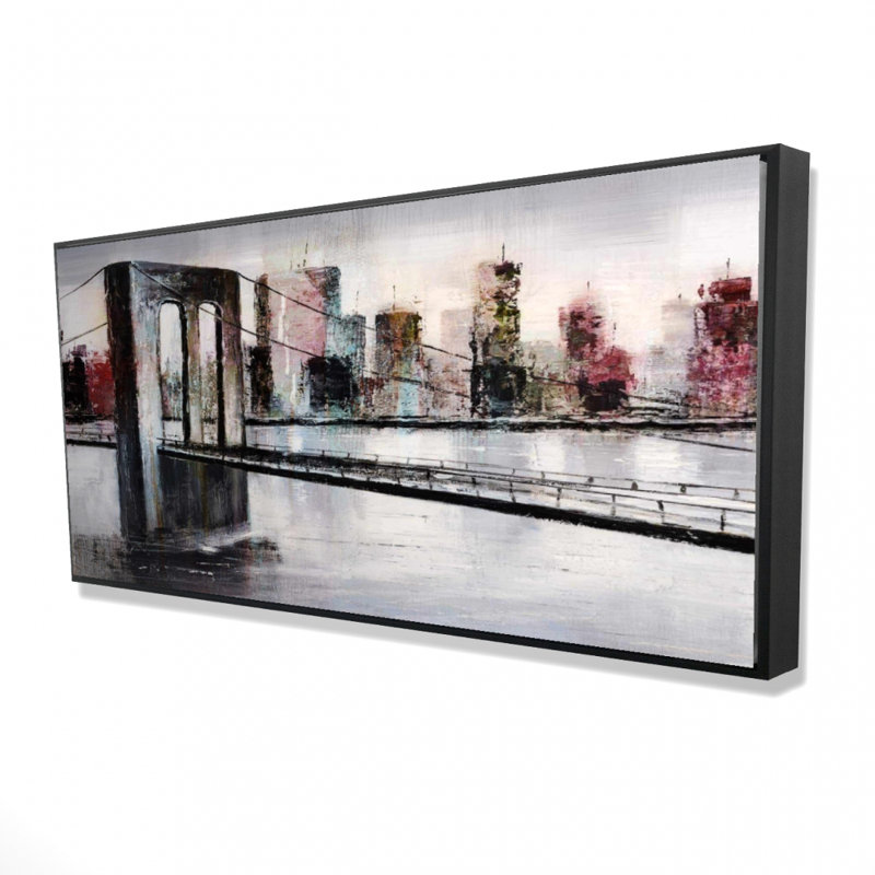 Abstract Bridge Cityscape | Gray Building Framed Canvas Decor