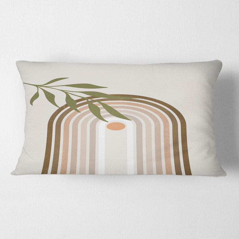 Rectangle, abstrait soleil et lune avec feuille verte I - coussin décoratif imprimé moderne