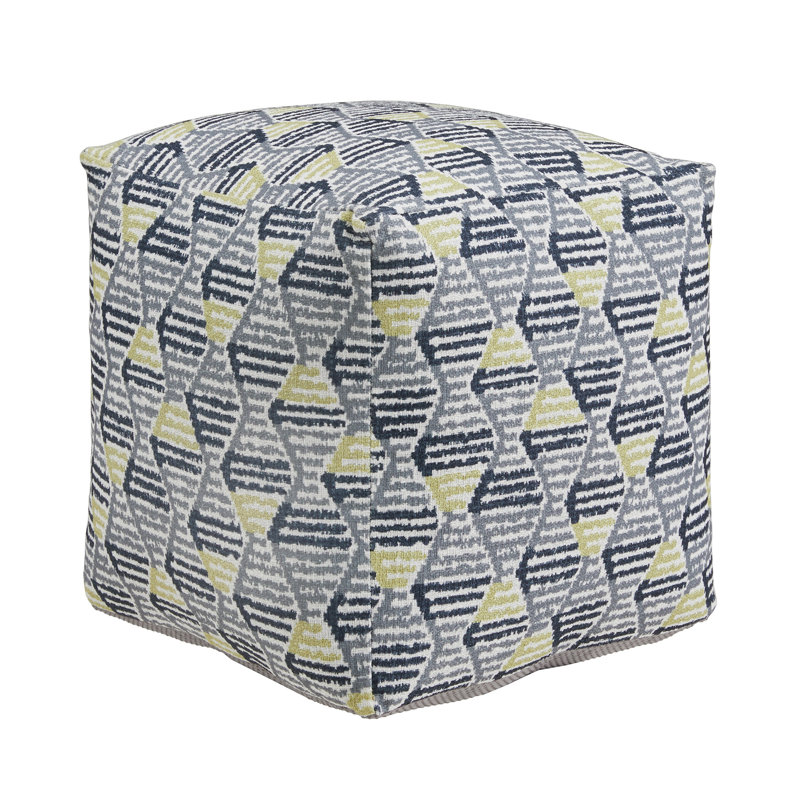 Doniphan Upholstered Square Pouf Ottoman, Blue Graphic Print