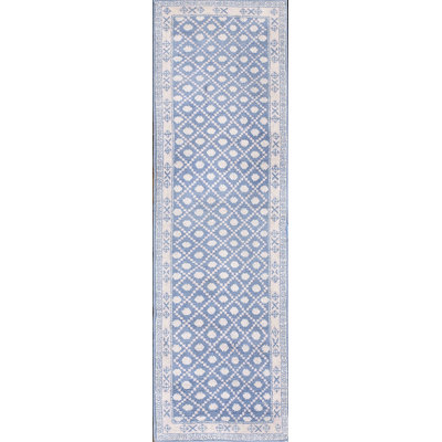 Light Blue and Ivory Color Antique Indian Cotton Agra Area Rug