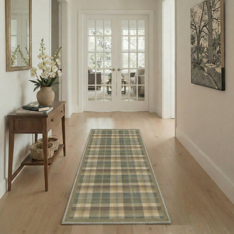 Abdellah Modern Machine Washable Beige / Green Indoor Area Rug With Non-Slip Backing, Runner 2'3" x 6'