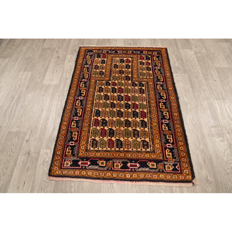Tapis décoratif en laine de conception unique Beeti noué à la main New Age en laine brun 2 pi 11 po x 4 pi 4 po Beeti