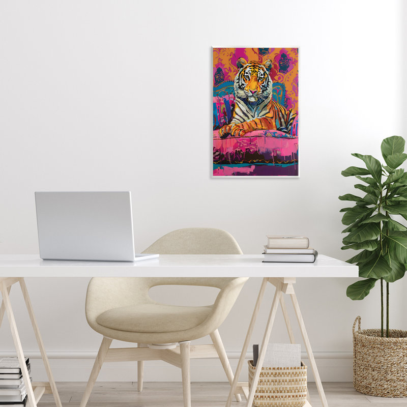 Plaque murale «Tigre sur orange», design par LSR Design Studio, H 15 po x l 10 po