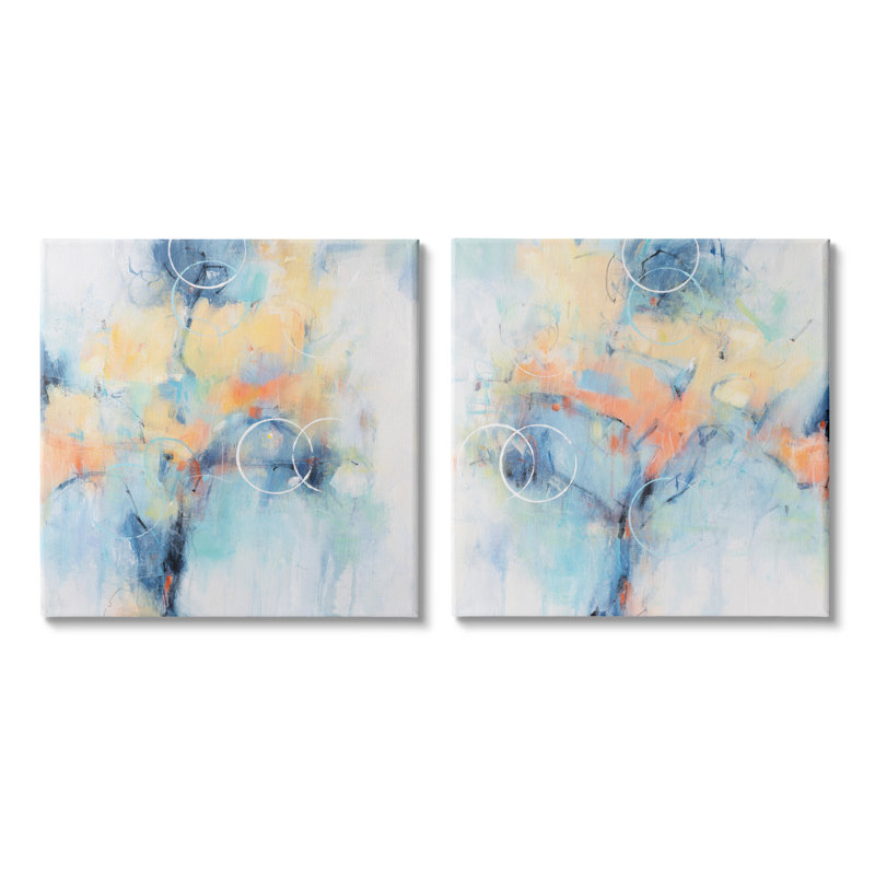 "Abstract Flower Blossoms Layered Circle Shapes", ensemble de 2 toiles tendues par Tim Otoole a2-357