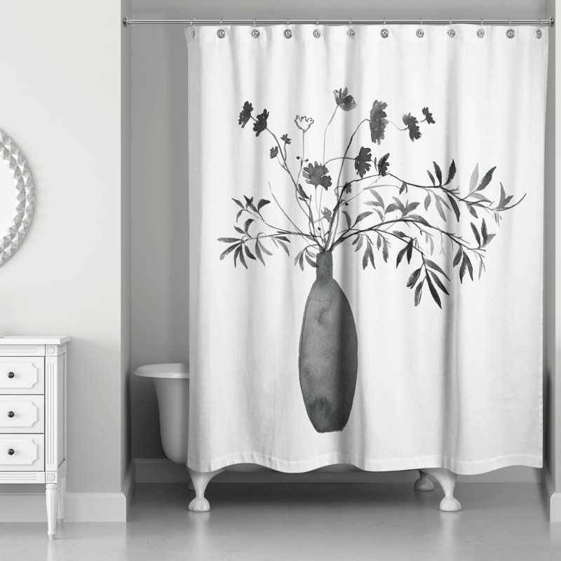 Floral Shower Curtain with Hooks Included