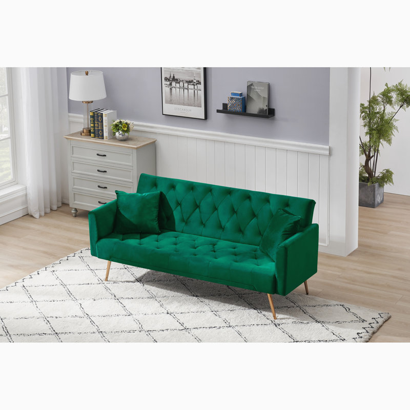 Vassallo 70.95'' Velvet Sleeper Sofa, Green Velvet