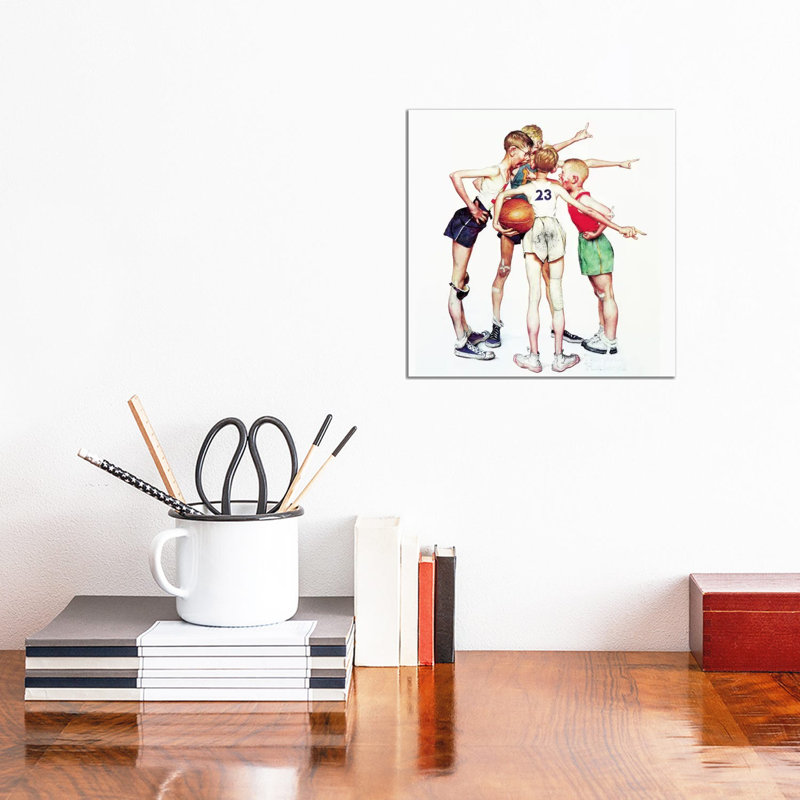 Oh Yeah (Four Sporting Boys: Basketball) by Norman Rockwell - Painting on Canvas, Wrapped Canvas