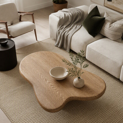 Table basse en noyer de forme libre, centre de table en bois d'ingénierie pour le salon
