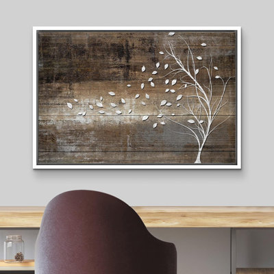 Leaves Blown Away By Wind From Tree Wood Effect Rustic Large Framed Canvas Picture Print Wall Art