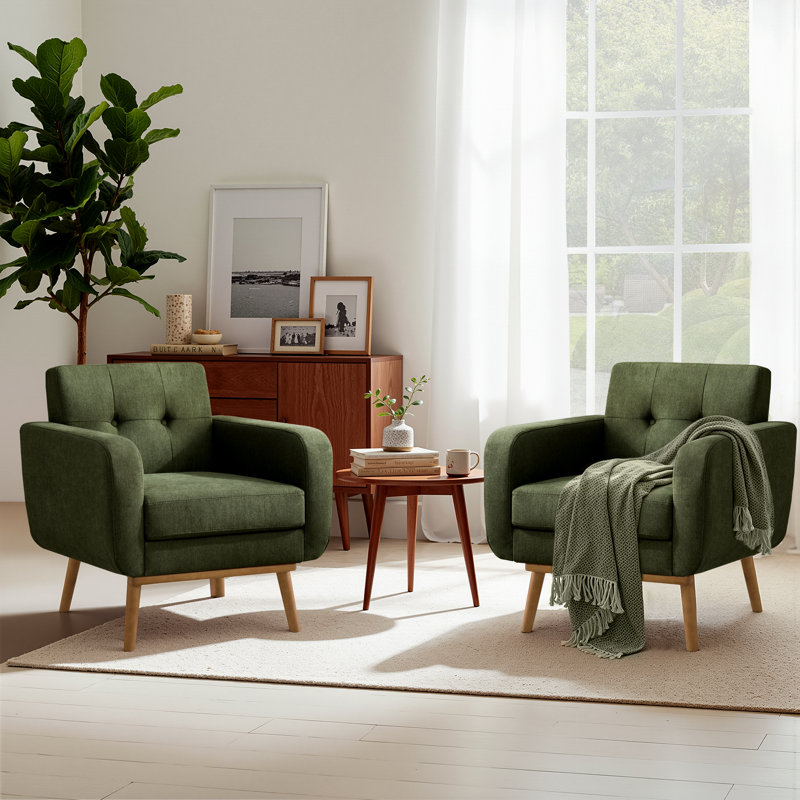 Fauteuils en bois massif Donka, Polyester vert
