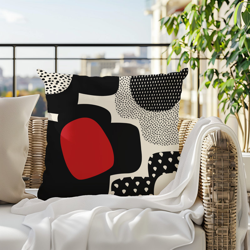 Coussin carré intérieur / extérieur pia, H 15 po x l 15 po, Red/Black/Off-White
