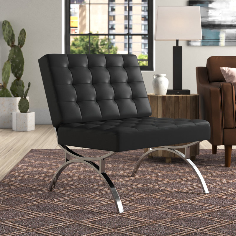 Alexuis Faux Leather Slipper Chair, Black Faux Leather
