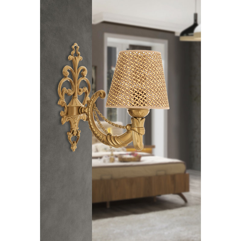 Elegant Wall Lamp with Metal Body, Natural & Gold Finish, 9.8 x 3.9 x 5.1 inches | 1 x E27 Max 40W Socket (Bulb Not Included) | Stylish Lighting for Home Decor, IP20 Rated, Perfect for Living Room & Bedroom