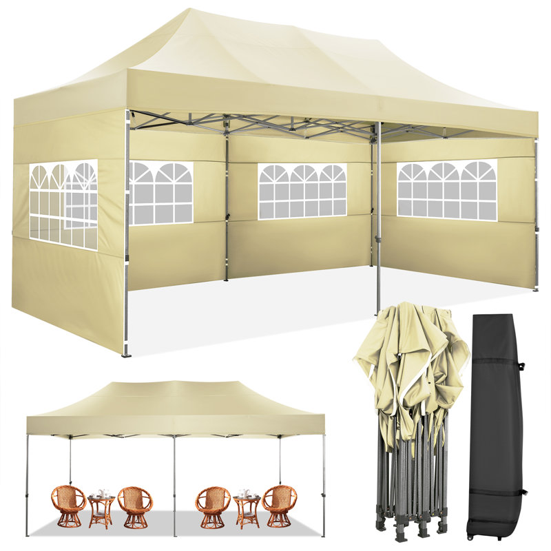 Khaki 10x20 Heavy Duty Pop-Up Canopy Tent with Removable Sidewalls