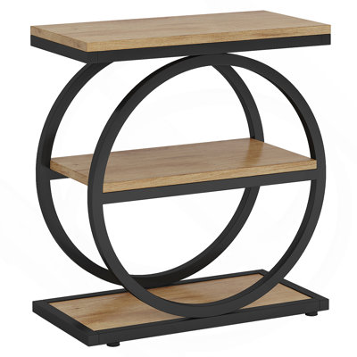 23.6" Narrow 3-Tier Side Table, Wood Top & Black Metal Frame, Multi-Functional Tall Nightstand for Living Room Bedroom Small Space