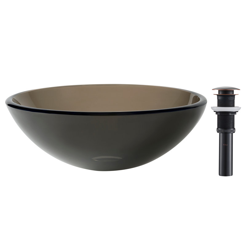 Kraus 14 Inch Clear Glass Vessel Sink in Brown with Pop-Up Drain, Frosted Brown, Chrome