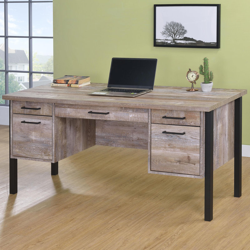 Bureau d'ordinateur 60 pouces à 4 tiroirs chêne vieilli