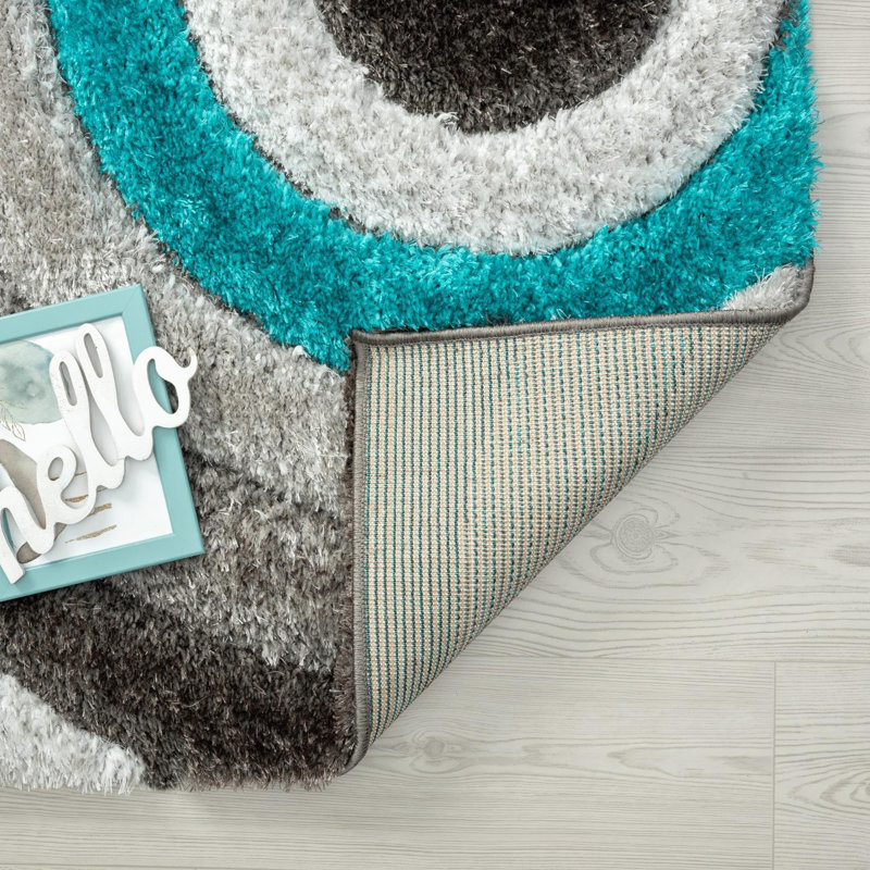 Tapis turquoise à motif géométrique Koo, Rectangle 8 pi x 10 pi