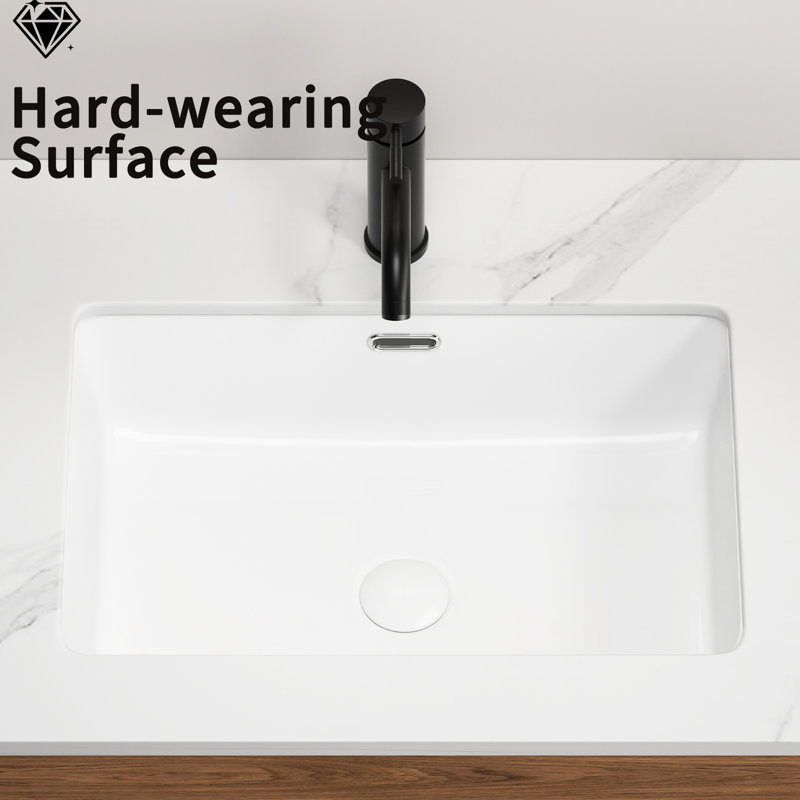 22 *15 Inch White Ceramic Rectangular Undermount Bathroom Sink, High - Quality, Modern Luxury, Overflow Feature, Easy To Clean, Simple Installation For Vanity 15 Inch Wide, Long, Fired, Acid , Stain