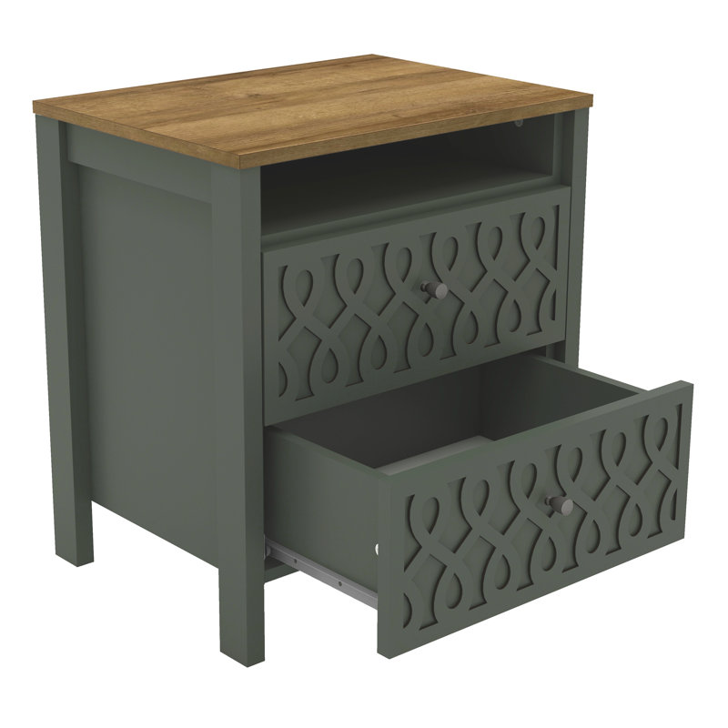 Table de chevet 2 tiroirs Pruitt Allysyn, Vert/brun