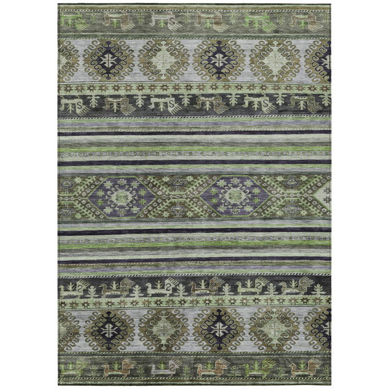 Tapis vert lavable 10 pi x 14 pi Tribal