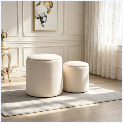 Ensemble de 2 tabourets de rangement en velours côtelé, repose-pieds avec couvercle en bois amovible et espace de rangement caché pour la chambre à coucher du salon