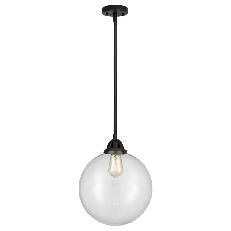 Nouveau - Mini luminaire suspendu à tige 1 lumière 8 "Alfonsa - Nouveau - 2 ampoules DEL - Finition chrome poli - Abat-jour granuleux