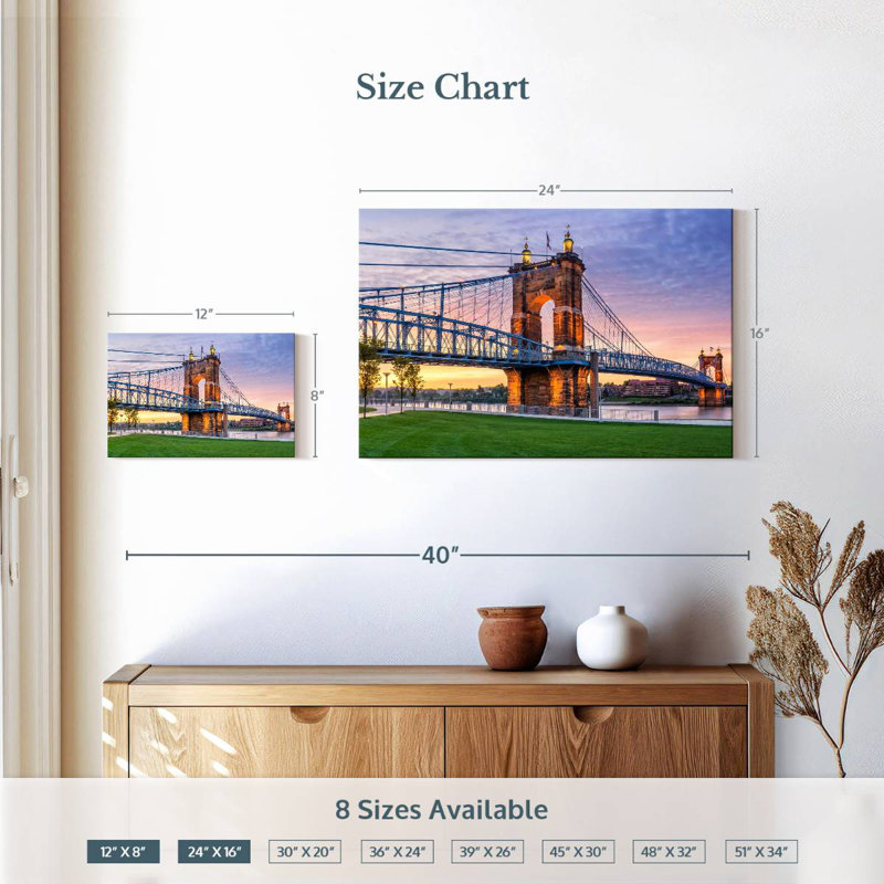 Roebling Suspension Bridge Cincinnati, 16" H x 24" W