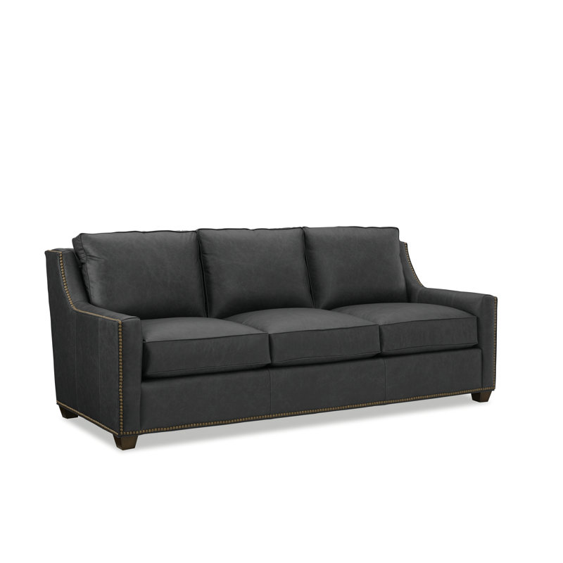Canapé à accoudoirs carrés en cuir 93 po Taffeta, Noir