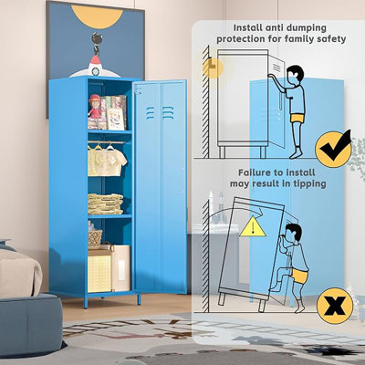 Armoire de rangement en métal, casier en acier avec porte magnétique et deux tablettes réglables, casier de rangement en métal pour le bureau, la maison, la salle de sport, l'école et les employés