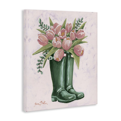 Pink Tulips in Boots Canvas, design by Sara Baker