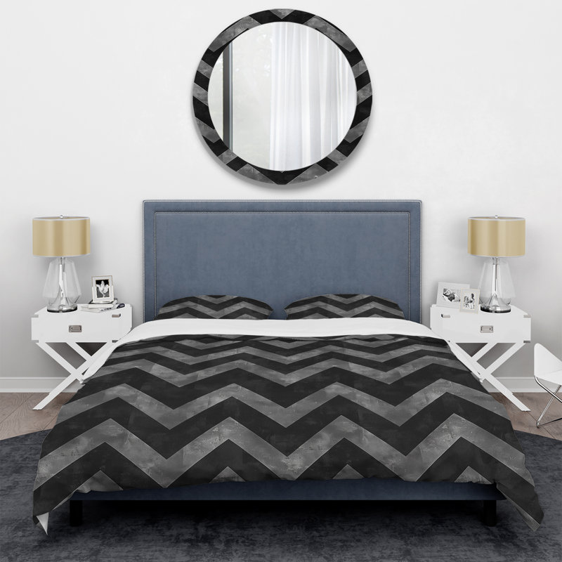 Ensemble de housse de couette noir à chevrons Flow III - Chevron, Housse de couette pour grand lit + 2 taies décora