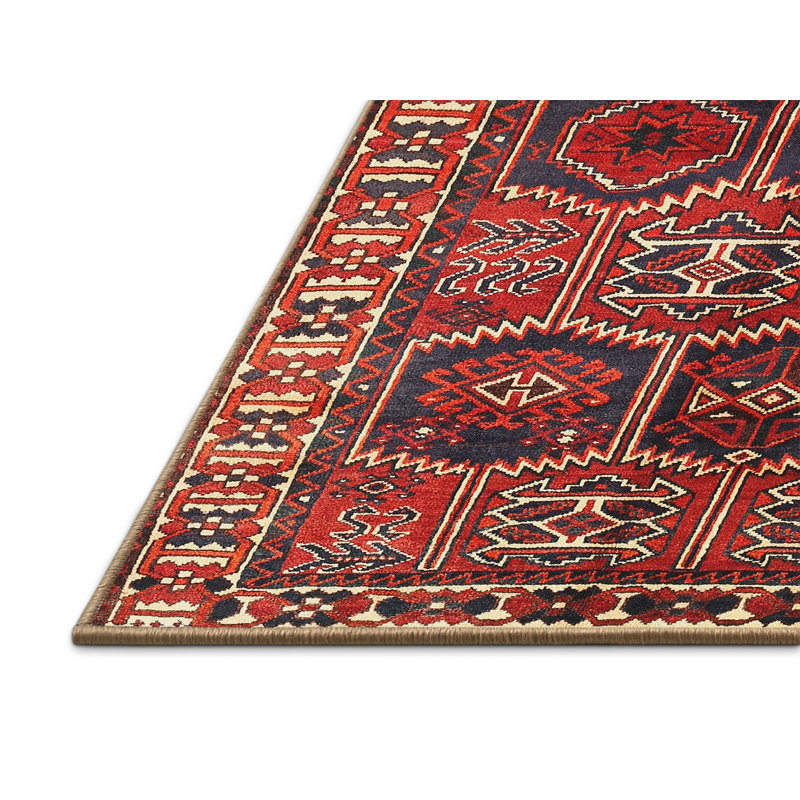 Tapis traditionnel rouge / noir, Rectangle 5 pi x 7 pi