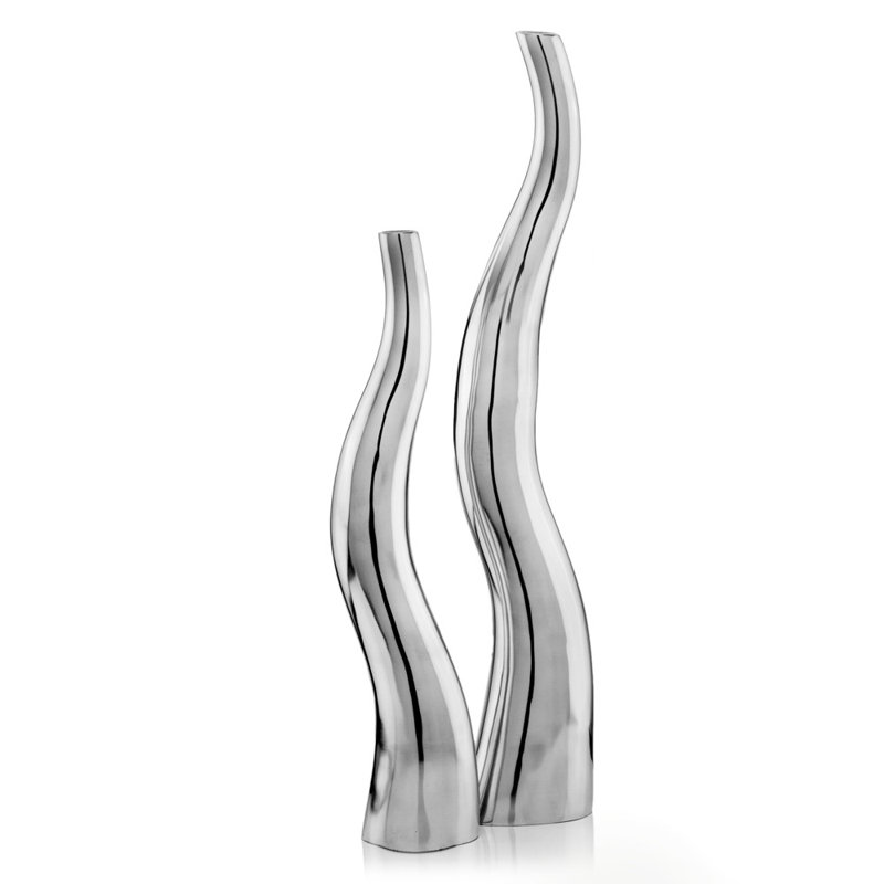 Set Of 2 Modern Tall Silver Squiggly Vases Set Of 2 Modern Tall Silver Squiggly Vases