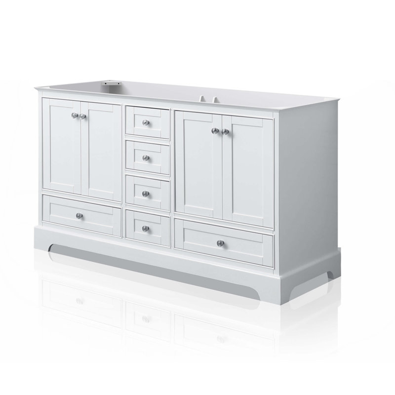 Audrey 60'' W Double Vanity, White, Carrara White, Brushed Nickel