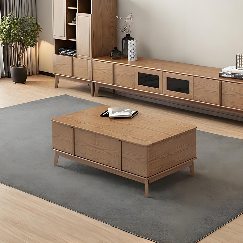 Table basse en bois massif avec tiroirs de rangement