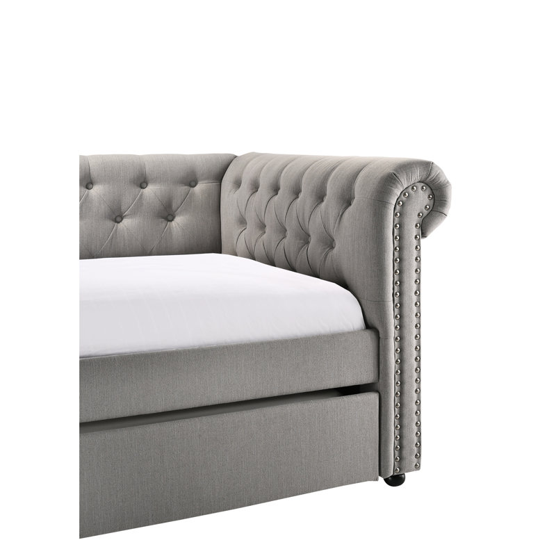 Lit de jour simple élégant avec siège et couchette gigogne intégrée, Gris