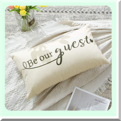 Guest Welcome Lumbar Pillow Covers - Decorative Quotes Cushion Covers for Housewarming Gifts - Family Room Dcor
