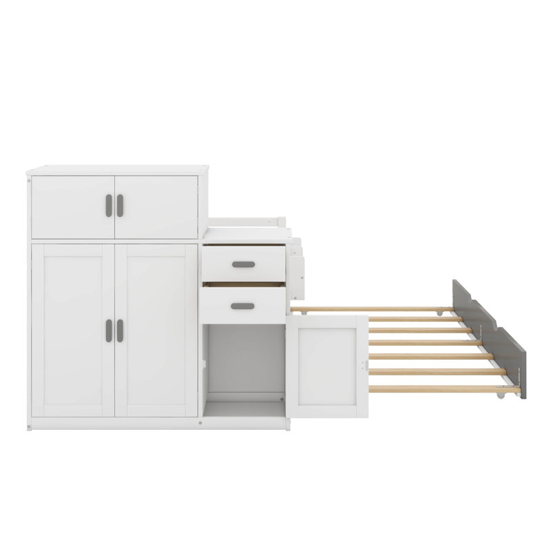Lit plateforme simple en bois avec bibliothèque intégrée et garde-robe mobile, conception multifonctionnelle avec lit gigogne